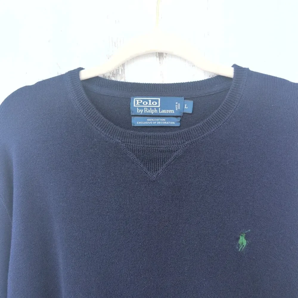 VTG 90's Polo Ralph Lauren Blue V Stitch Heavyweight Ribbed Cotton Men's L Navy